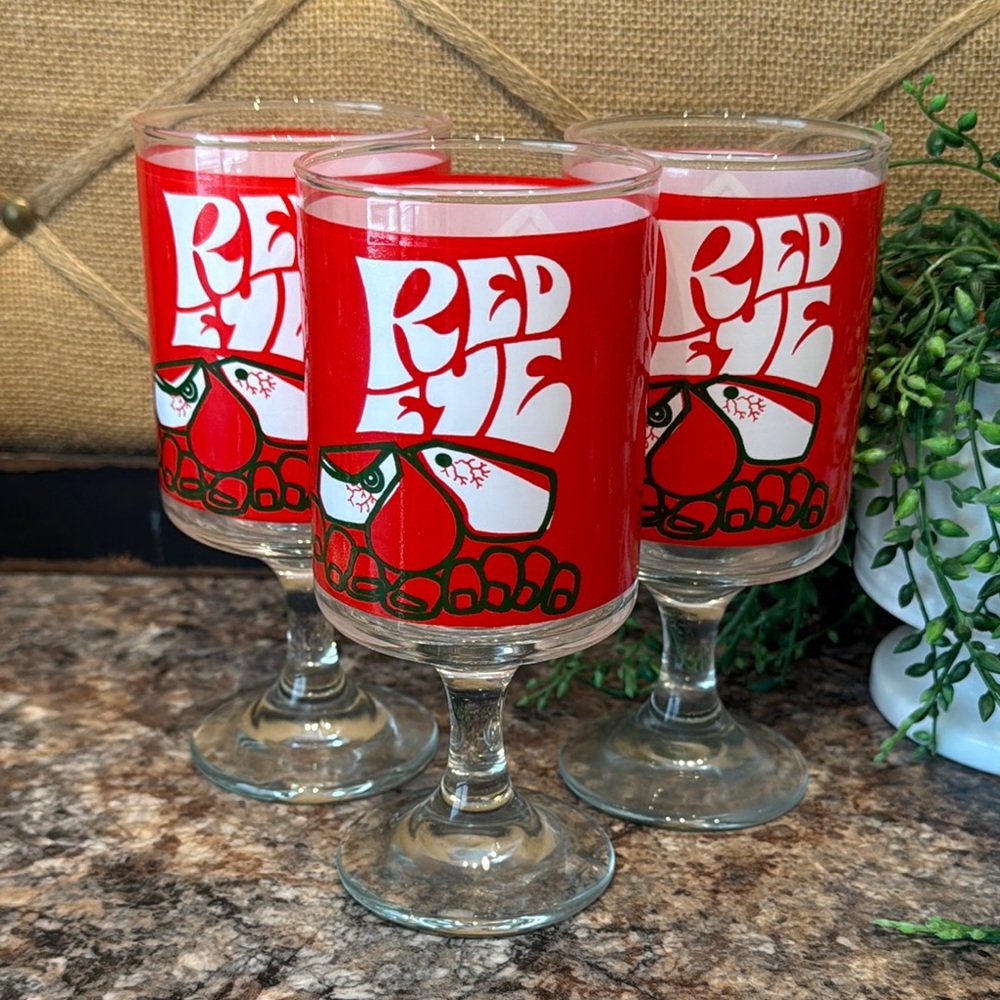 Tabasco Red and White Glass Goblets Set